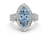 Platinum Fancy Blue Marquise Cut Diamond Halo Ring with Split Shank and Bezel Accents and Prong Setting_12