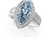 Platinum Fancy Blue Marquise Cut Diamond Halo Ring with Split Shank and Bezel Accents and Prong Setting_13