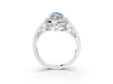 Platinum Fancy Blue Marquise Cut Diamond Halo Ring with Split Shank and Bezel Accents and Prong Setting_15