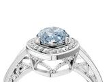 Platinum Fancy Blue Marquise Cut Diamond Halo Ring with Split Shank and Bezel Accents and Prong Setting_16