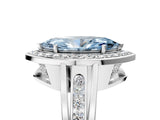 Platinum Fancy Blue Marquise Cut Diamond Halo Ring with Split Shank and Bezel Accents and Prong Setting_17