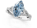 Platinum Fancy Blue Marquise Cut Diamond  Halo Twist Band Solitaire Prong Setting Ring_13