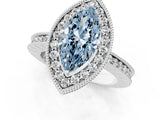 Platinum Fancy Blue Marquise Cut Diamond Milgrain Halo Engagement Ring with Round Pavé Band and Prong Setting_15
