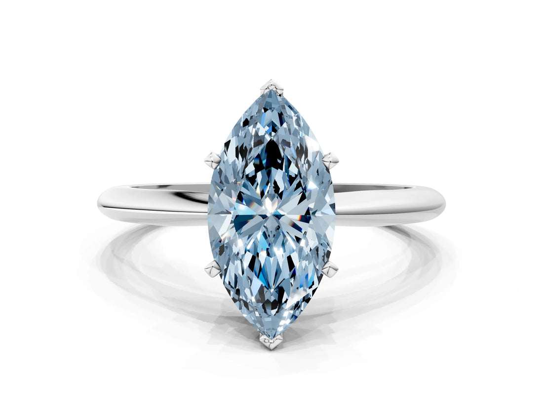 Platinum Fancy Blue Marquise Cut Diamond Solitaire Engagement Ring with Classic Band and Four-Prong Setting_12