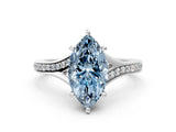 Platinum Fancy Blue Marquise Cut Diamond Solitaire Ring with Pavé Band and Prong Setting_12