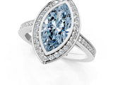 Platinum Fancy Blue Marquise Cut Halo Bezel Diamond Pave Band Ring_13