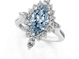 Platinum Fancy Blue Marquise Cut Halo Diamond Cluster Ring with Marquise and Round Stones on a White Gold Band with Prong Setting_13