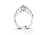 Platinum Fancy Blue Marquise Cut Halo Diamond Ring with Beaded Split Shank and Four-Prong Setting_9
