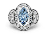 Platinum Fancy Blue Marquise Cut Halo Milgrain Diamond Engagement Ring with Leaf Band and Four-Prong Setting_12