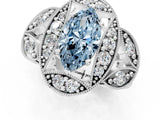 Platinum Fancy Blue Marquise Cut Halo Milgrain Diamond Engagement Ring with Leaf Band and Four-Prong Setting_13