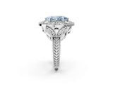 Platinum Fancy Blue Marquise Cut Halo Milgrain Diamond Engagement Ring with Leaf Band and Four-Prong Setting_14