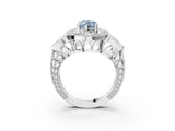 Platinum Fancy Blue Marquise Cut Halo Milgrain Diamond Engagement Ring with Leaf Band and Four-Prong Setting_15