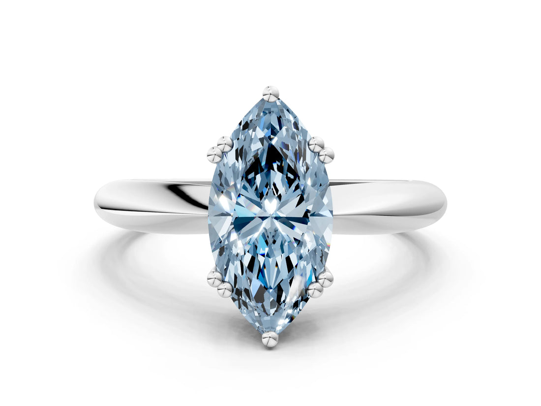 Platinum Fancy Blue Marquise  Cut Solitaire Engagement Ring with Tapered Band and Four-Prong Setting 1