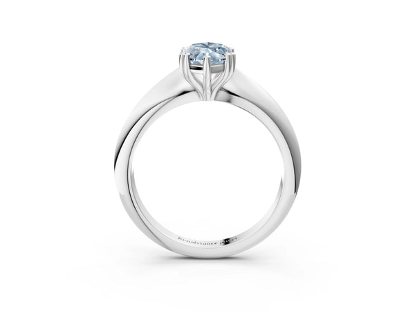 Platinum Fancy Blue Marquise  Cut Solitaire Engagement Ring with Tapered Band and Four-Prong Setting