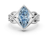 Platinum Fancy Blue Marquise Cut Solitaire Intertwined Band Prong Setting Ring_6