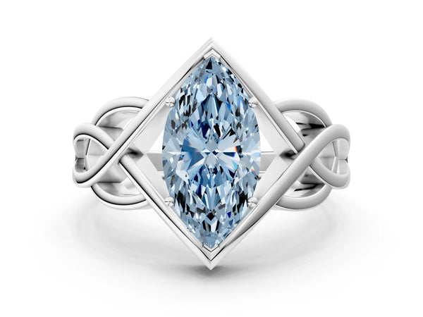 Platinum Fancy Blue Marquise Cut Solitaire Intertwined Band Prong Setting Ring