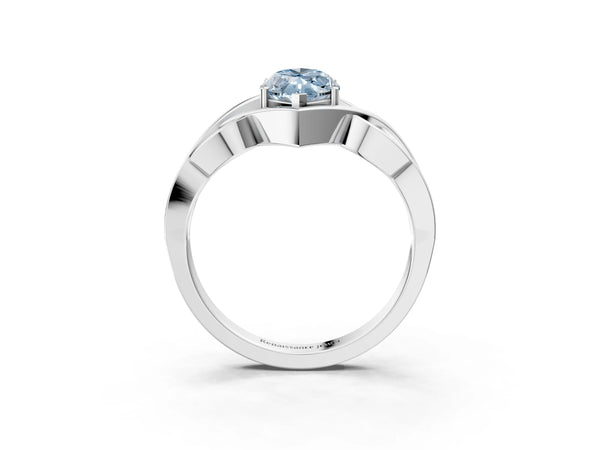 Platinum Fancy Blue Marquise Cut Solitaire Intertwined Band Prong Setting Ring