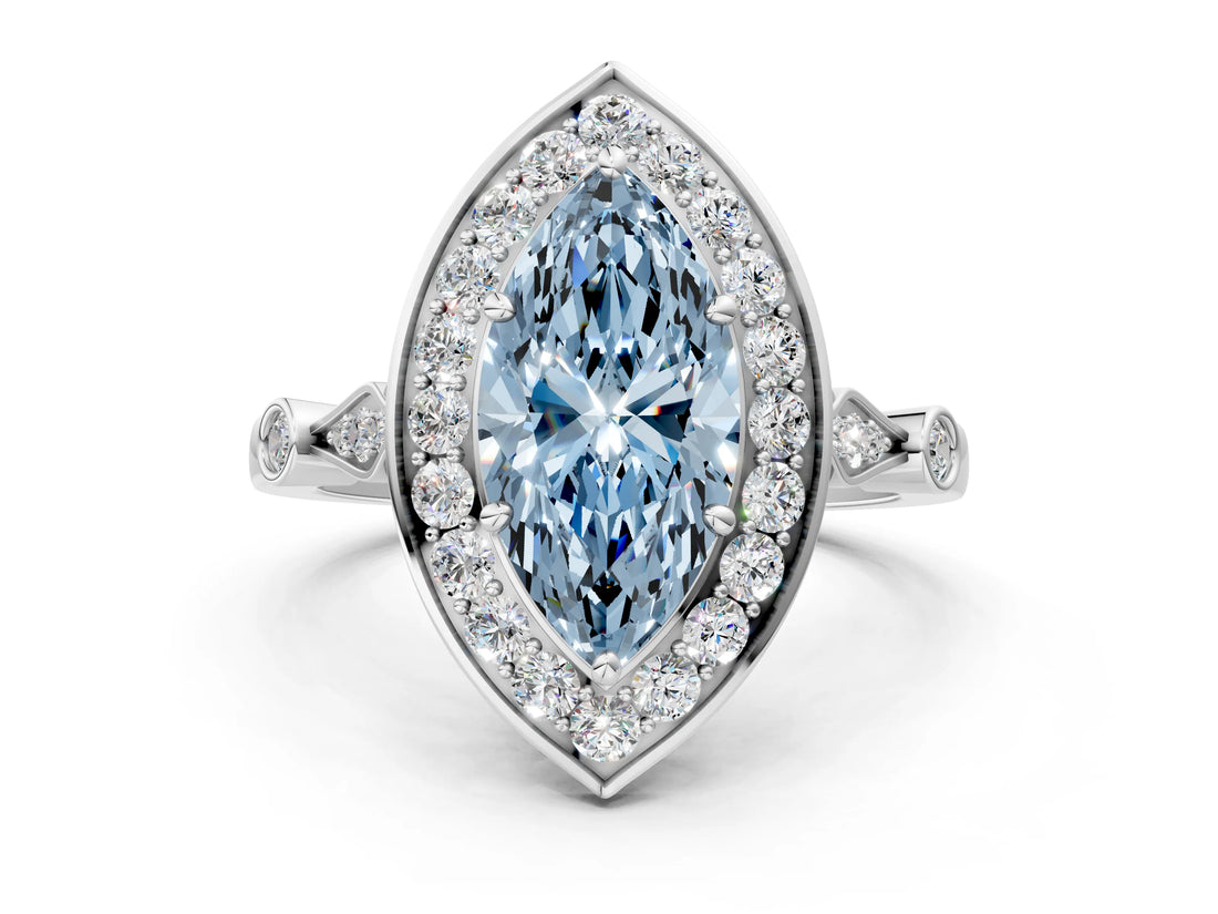 Platinum Fancy Blue Marquise  Halo Diamond Engagement Ring with Twisted Band and Four-Prong Setting 2