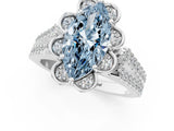 Platinum Fancy Blue Marquise  Halo Diamond Floral Split Shank Engagement Ring 2
