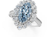 Platinum Fancy Blue Marquise  Halo Milgrain Pave Diamond Ring with Four-Prong Setting 3