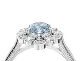 Platinum Fancy Blue Marquise  Halo Milgrain Pave Diamond Ring with Four-Prong Setting