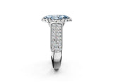 Platinum Fancy Blue Marquise  Halo Round Diamond Pave Band with Prong Setting 3
