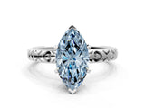 Platinum Fancy Blue Marquise  Solitaire Diamond Engagement Ring with XO Engraved Band and Four-Prong Setting 2