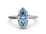 Platinum Fancy Blue Marquise  Solitaire Diamond Ring with Four-Prong Setting and Tapered Band