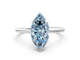 Platinum Fancy Blue Marquise  Solitaire Diamond Ring with a Classic Band and Four-Prong Setting