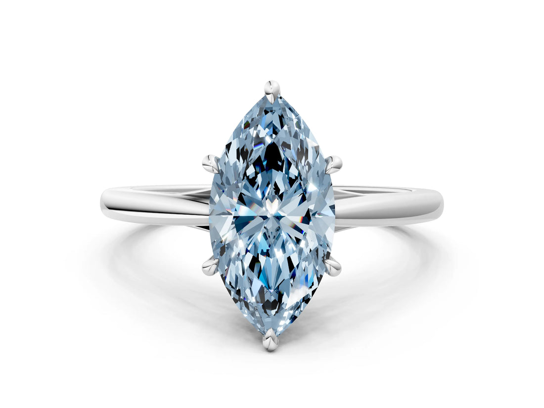 Platinum Fancy Blue Marquise  Solitaire Engagement Ring with Four-Prong Setting and Classic Band