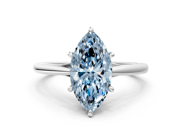 Platinum Fancy Blue Marquise  Solitaire Engagement Ring with Four-Prong Setting and Classic Band