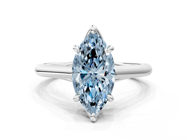Platinum Fancy Blue Marquise  Solitaire Engagement Ring with Six-Prong Setting and Classic Band