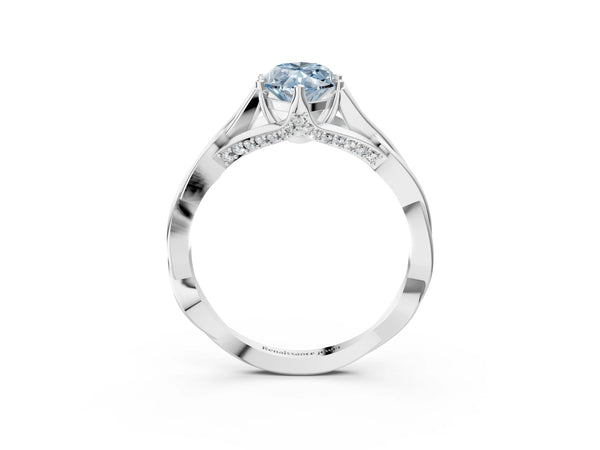 Platinum Fancy Blue Marquise  Solitaire Twist Band Six-Prong Setting