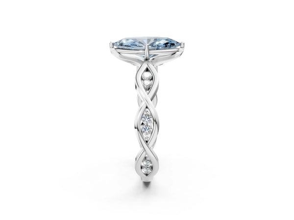 Platinum Fancy Blue Marquise  Solitaire Twist Band with Leaf Prong Setting
