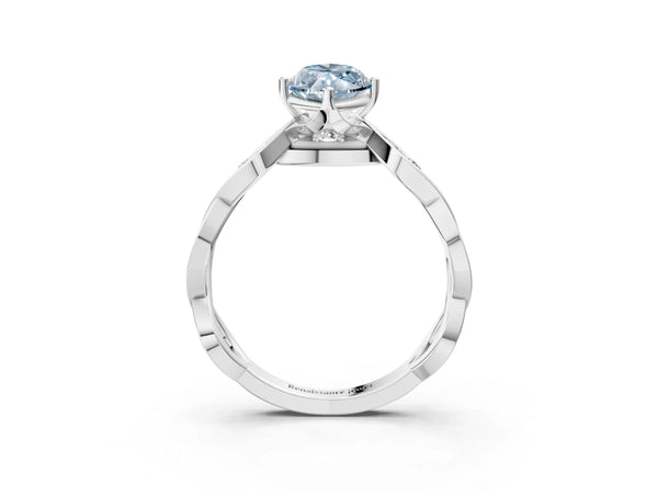 Platinum Fancy Blue Marquise  Solitaire Twist Band with Leaf Prong Setting