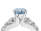 Platinum Fancy Blue Oval  Brilliant Solitaire with Side Stones on a Pave Band and Four-Prong Setting_16