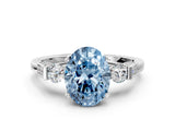 Platinum Fancy Blue Oval Cut Brilliant Three-Stone Pave Band with Four-Prong Setting_6