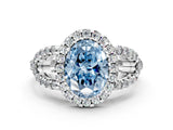 Platinum Fancy Blue Oval Cut Cut Diamond Halo Engagement Ring with Open Split Pavé Band_6