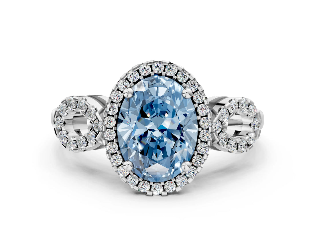 Platinum Fancy Blue Oval Cut Cut Halo Diamond Infinity Band with Four-Prong Setting_12