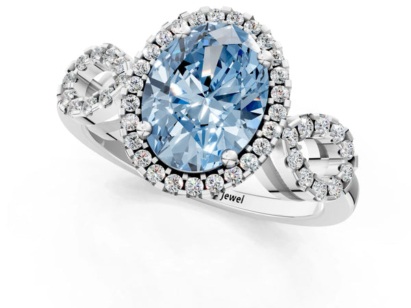 Platinum Oval Pave Infinity Halo Engagement Ring Setting for Fancy Blue Center