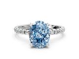 Platinum Fancy Blue Oval Cut Diamond Brilliant Solitaire Ring with Pavé Band and Four-Prong Setting_36