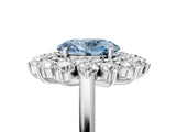 Platinum Fancy Blue Oval Cut Diamond Floral Double Halo Engagement Ring with Prong Setting_47