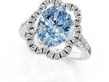 Platinum Fancy Blue Oval Cut Diamond Floral Halo Split Shank Prong Setting Ring_7