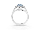 Platinum Fancy Blue Oval Cut Diamond Floral Halo Split Shank Prong Setting Ring_9
