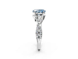 Platinum Fancy Blue Oval Cut Diamond  Halo Twist Band Solitaire Prong Setting Ring_14