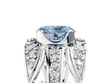 Platinum Fancy Blue Oval Cut Diamond Pave Art Deco Split Shank Ring with Four-Prong Setting_17