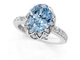Platinum Fancy Blue Oval Cut Diamond Scalloped Halo Engagement Ring with Round Shared Prong Band_1