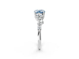 Platinum Fancy Blue Oval Cut Diamond Scattered Round Accent Ring with Prong Setting_14