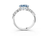 Platinum Fancy Blue Oval Cut Diamond Scattered Round Accent Ring with Prong Setting_15