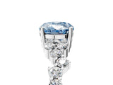 Platinum Fancy Blue Oval Cut Diamond Scattered Round Accent Ring with Prong Setting_17